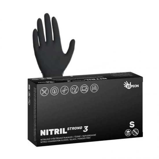  Nitrilové rukavice NITRIL STRONG3 100 ks, nepudrované, černé, 5.0 g XL